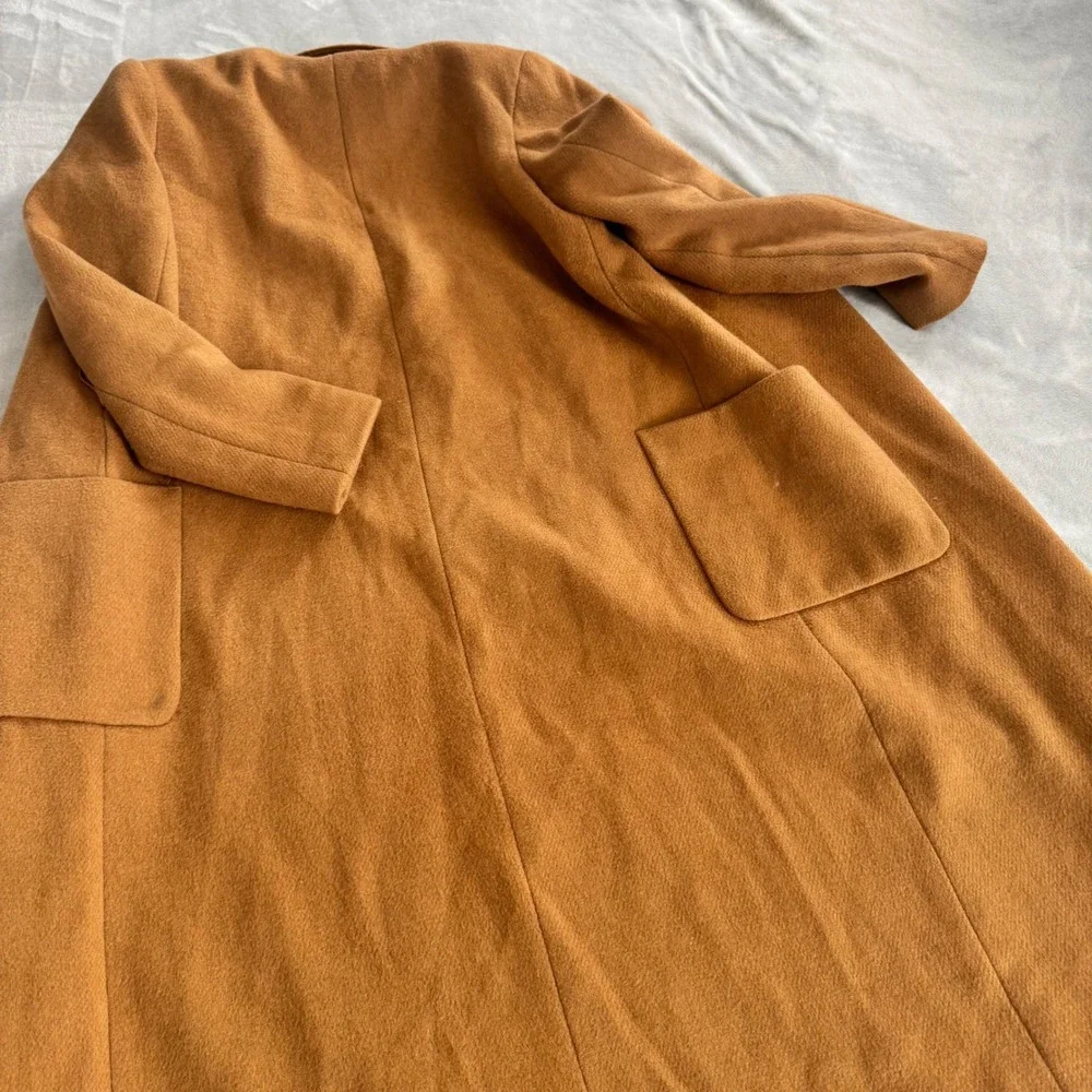 Topshop Women's Camel Brown Longline Open Front Winter Overcoat Jacket Size US 4